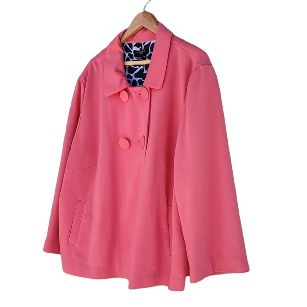 SANDRO Pink Peacoat 3X Double Breasted Statement Coat Giraffe Print Lined Plus - Picture 9 of 17